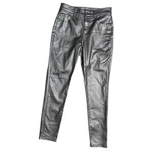 Express Silver Gray Metallic Pants Mid Rise Skinny Shiny Coated Jeans Size 4
